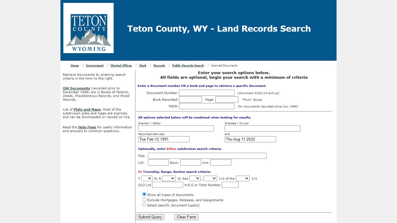 Teton County Public Record Search - Greenwood Map